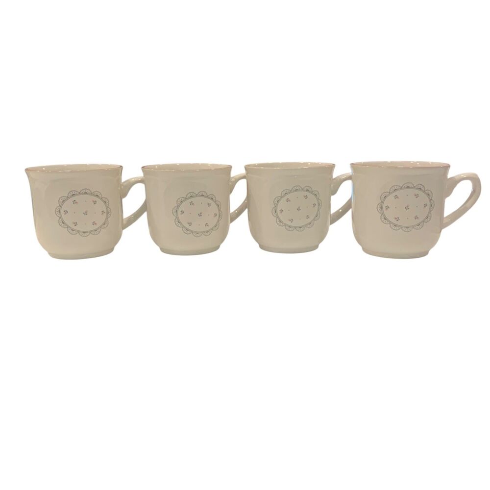 Vintage Japan Victoriana Tea Cups Coffee mugs Set of 4 Pink Roses Cottagecore